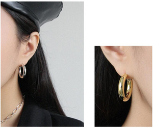 Boucles <span class=keywords><strong>d</strong></span>'oreilles créoles en Tube épais mi-épais pour femmes, bijou Simple, Chic, plaqué or, 18 carats, collection 2021 - Product Image 5