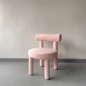 Sıcak satış modern basit silindirik bacaklar kadife kumaş arkalığı kolsuz yemek sandalyesi otel restoran beyaz pembe sandalye