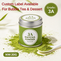 Poudre de Matcha Premium 3A 30g/Boîte – Étiquette Personnalisable – Poudre de Matcha Pure pour Bubble Tea, Latte, Crème Glacée, Pâtisserie
