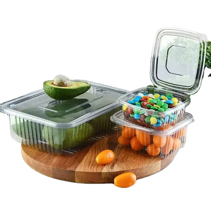 Plástico PP Article Clamshell Fruit Salad Box Bowl Transparente Deli Container Para Cortar Frutas