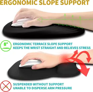 Ergonomic Mouse Pad Wrist Support With Stepped-Wedge Design Wrist Rest Pain Relief Mousepad Filled With Memory Foam