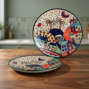 Handmade Ceramic Round Plate Bohemian Design <b>Table</b> Decoration <b>Mats</b> & Pads 300mm Diameter 8mm Thick - Product Image 1