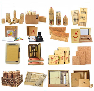 Funny Hot Sale Eco-friendly Cork Wooden <strong>Stationery</strong> <strong>Set</strong> with Zipper case for New Employee Office <strong>Girl</strong> - Product Image 3