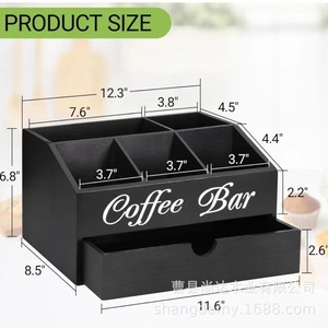 กล่องเก็บถุงกาแฟไม้, กล่องเก็บกาแฟแบบตั้งโต๊ะ, กล่องเก็บเครื่องปรุงกาแฟแบบมีช่องแบ่ง - Product Image 4