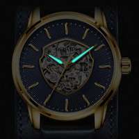 Montre mécanique automatique pour homme avec bracelet en cuir véritable, cadran en verre, aiguilles, boîtier en métal - Design de mode unique