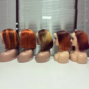4x4 13x4 13x4 13x6 ombre couleur de surbrillance brésilien cheveux humains avant de lacet court bob perruque pour les femmes noires