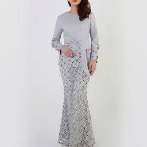 패션 Baju Kurung Jalabiya 인도네시아 이슬람 긴 Melayu 의류 이슬람 드레스 말레이시아