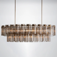Lustre en verre fumé double couche texturé transparent, style nordique moderne et simple, pour la décoration intérieure de restaurants haut de gamme.