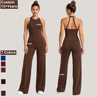 Nieuwe Dames Halter T-Back Workout Outfit Hoge Taille Rechte Broek Zachte Stretch 2-delige Yoga Set voor Pilates Gym Fitness
