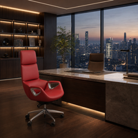 Chaise de bureau de direction ergonomique à dossier haut en cuir, pivotante, avec base en aluminium inclinable à 4 positions pour bureau à domicile