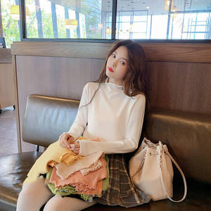 Nouveau automne hiver femmes décontracté solide ample à manches longues volants demi col roulé <span class=keywords><strong>T</strong></span>-Shirts dame filles <span class=keywords><strong>basique</strong></span> <span class=keywords><strong>t</strong></span>-shirts hauts haut solide - Product Image 3