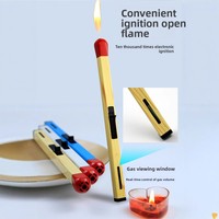 Briquet à gaz rechargeable portable en métal coupe-vent avec long manche, allume-feu créatif pour bougies parfumées