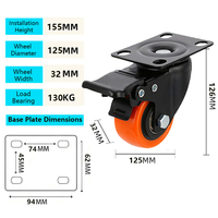 Roulettes pivotantes industrielles de 3/4/5/6 pouces, roulettes en PVC robustes avec frein latéral, orange, pour établi