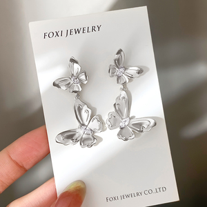 FOXI JEWELRY Gold Plated Butterfly <b>Earrings</b> With <b>Crystal</b> Zircon For Women Party Jewelry - Product Image 3