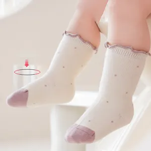 High Quality Cute Sweet Princess Girl Kids Dots Pattern Combed Cotton Crew Children's Baby Socks With Ruffles