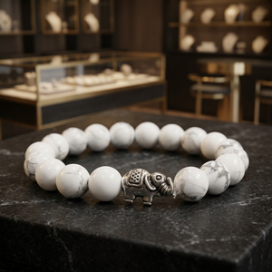 Natural Howlite Gemstone <b>Beaded</b> <b>Bracelet</b> 8mm Round Beads Stretchable Elastic Unisex Stone Jewelry - Product Image 1