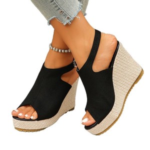 Sandalias de tacón alto para <span class=keywords><strong>mujer</strong></span> de talla grande, con plataforma gruesa, estilo peep-toe, con correa de esparto y hebilla, para comercio transfronterizo. - Product Image 6