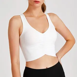 Sujetador de Yoga acolchado de talla grande para mujer, Top corto deportivo fruncido