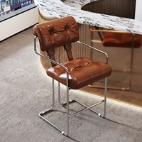 Tabouret de bar commercial vintage Bauhaus en acier inoxydable de designer avec dossier, personnalisable pour la maison, la réception ou l'îlot de cuisine