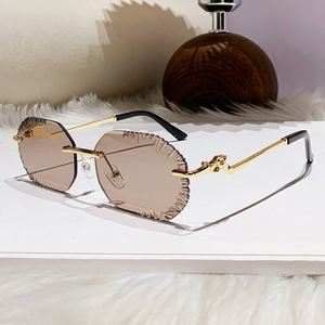 <b>Frameless</b> Beveled Sunglasses Green Lens Metal <b>Frame</b> UV400 Protection Unisex Outdoor Wear - Product Image 2