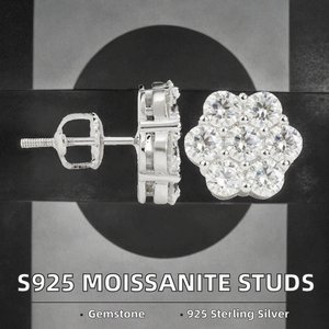 Boucles d'oreilles clous pour hommes Hip Hop S925 VVS Moissanite, en argent sterling 925, motif floral en grappe, plaqué or blanc TISHYA DIAMOND - Product Image 2