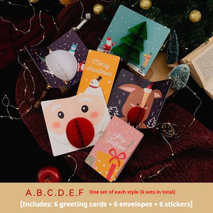 Carte d'arbre de Noël 3D en vrac OEM carte de voeux de Noël créative en nid d'abeille 3D avec autocollant et enveloppes - Product Image 6