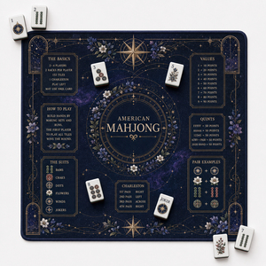 Tapis de Mahjong Américain Esthétique Galaxie Nocturne Or Boussole, Housse de Table Antidérapante et Imperméable avec Guide des Règles pour Jeux de Cartes - Product Image 1