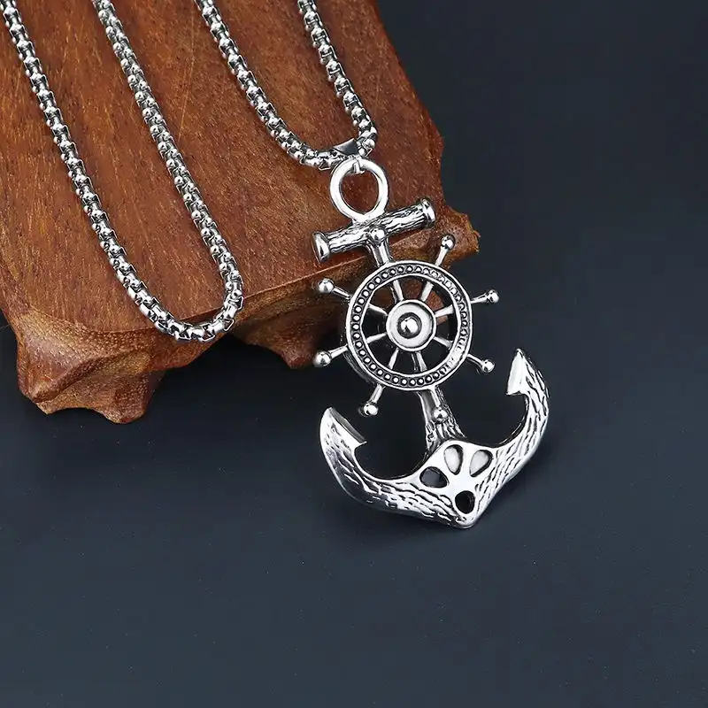 Vnox — collier avec chaîne en acier inoxydable pour hommes, bijoux en alliage, Style Punk, pendentif en ancre de bateau, modèle 2021