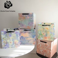 Sac cadeau pour la Saint-Valentin, motif trapèze argenté estampé à chaud, forme carrée avec fenêtre, sac à bouquet épais de qualité supérieure