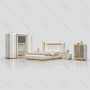 Ensemble de lit double en bois de style moderne, design nouveau, cadre en bois, meubles de luxe complets pour la chambre à coucher - Product Image 3