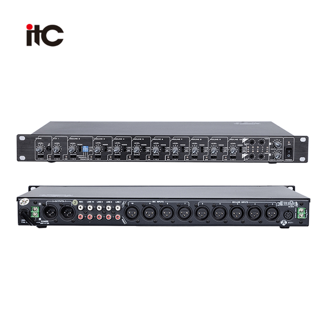 Public Address Project 2 Channel Pre-Amplifier 2 Channel Mixer, 10 Mic, 4 Aux, 2 XLR Line Outputs, AC 230V and DC 24V