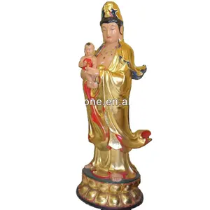Bronze Buddha Statue Brass Standing Kwan-yin With A Child Statue