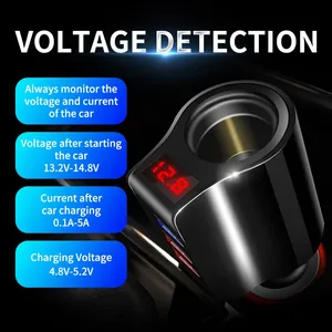 Fast Charge <b>Car</b> Charger Vehicle Cigarette Lighter <b>Socket</b> Expansion 3 <b>USB</b> Ports LED Display Universal <b>Car</b> Phone Power Adapter - Product Image 3