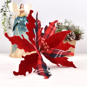 Modern Style 30CM Red Plaid Fabric DIY <b>Christmas</b> <b>Flower</b> <b>Tree</b> Decoration Rattan Circle Props for <b>Flower</b> Shops - Product Image 1