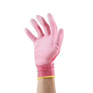 18G Red Nylon White PU Coating Finish Safety ESD PU Palm Coated Gloves