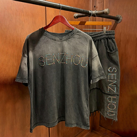Ensemble de survêtements décontractés personnalisés effet vieilli, T-shirts et shorts vintage délavés à l'acide de haute qualité, ensemble de T-shirts en coton surdimensionnés pour hommes