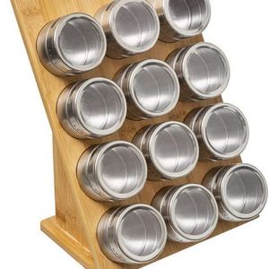Wooden Magnetic <b>Spice</b> Rack With Handle Bamboo Kitchen Storage For Seasoning And Pepper Powder 12 <b>Jar</b> Set - Product Image 2