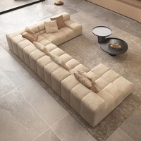 Italienisches Designer Minimalistisches Tufty-Time Modulares Ecksofa-Set Schaumstoff Schokoladen-Tofu-Stoff Edelstahl-Beine Wohnzimmer