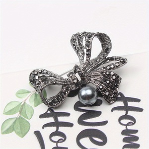 Spilla a fiocco retrò semplice, <span class=keywords><strong>femminile</strong></span>, con strass scuri, accessorio per corsage, scialle, sciarpa e cappelli - Product Image 6