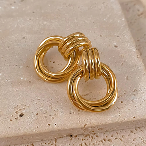 Orecchini Pendenti EManco in <span class=keywords><strong>Acciaio</strong></span> <span class=keywords><strong>Chirurgico</strong></span> Placcato Oro 18K, Impermeabili, con Nodo Grosso e Cerchio, Gioielli Moda Donna - Product Image 4