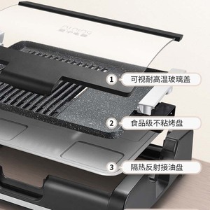 Electric Grill Indoor Smokeless Non-Stick Teppanyaki Griddle 1201W-1500W Black 24.5X35.6CM Wave Plate Customized Model - Product Image 3