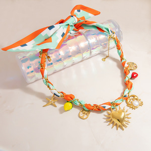 Collar de cuentas a la moda, bufanda de seda colorida de varias capas, colgante de estrella de mar, serie de vida marina para mujer, joyería de fiesta - Product Image 3