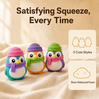 Jouet Squishy Pingouin à Remontée Lente, Teal Orange Violet, avec Bonnet et Écharpe Tricotés, Anti-Stress, Compagnon de Bureau