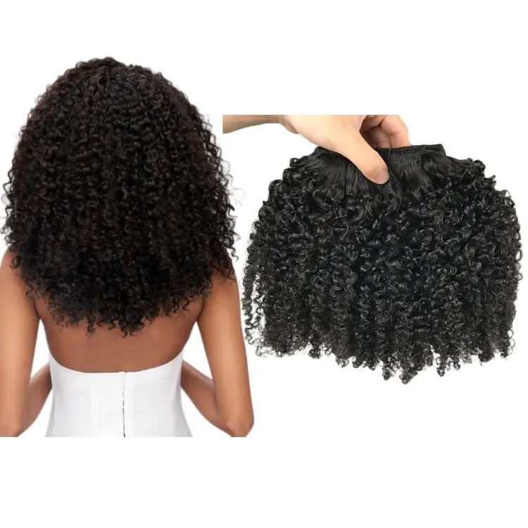 hot selling cheap 100% remy virgin cambodin human hair full head 3c 4a kinky curly clip in hair extensions for black women