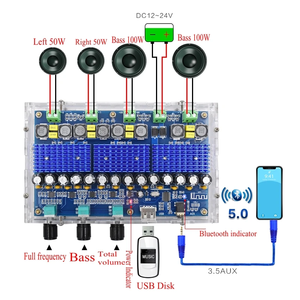 XH-A310 Digitaler Leistungsverstärker-Board 5.0 TPA3116D2 4-Kanal 50Wx2+100Wx2 Dual-Bass-Subwoofer-Verstärkermodul - Product Image 5