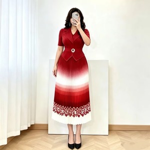 Nouvelle Robe d'été plissée dégradée à col revers et manches courtes, <span class=keywords><strong>coupe</strong></span> ample, élégante et raffinée pour <span class=keywords><strong>femme</strong></span> - Product Image 1