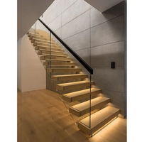 Escalier métallique préfabriqué de haute qualité, escalier en U à double face en acier, escalier droit intérieur en bois en teck