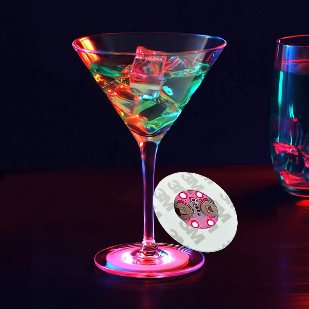 6cm 4 buah LED Beads bercahaya LED Coaster, gratis sampel lampu botol Coaster, tahan air LED bersinar untuk cangkir, botol