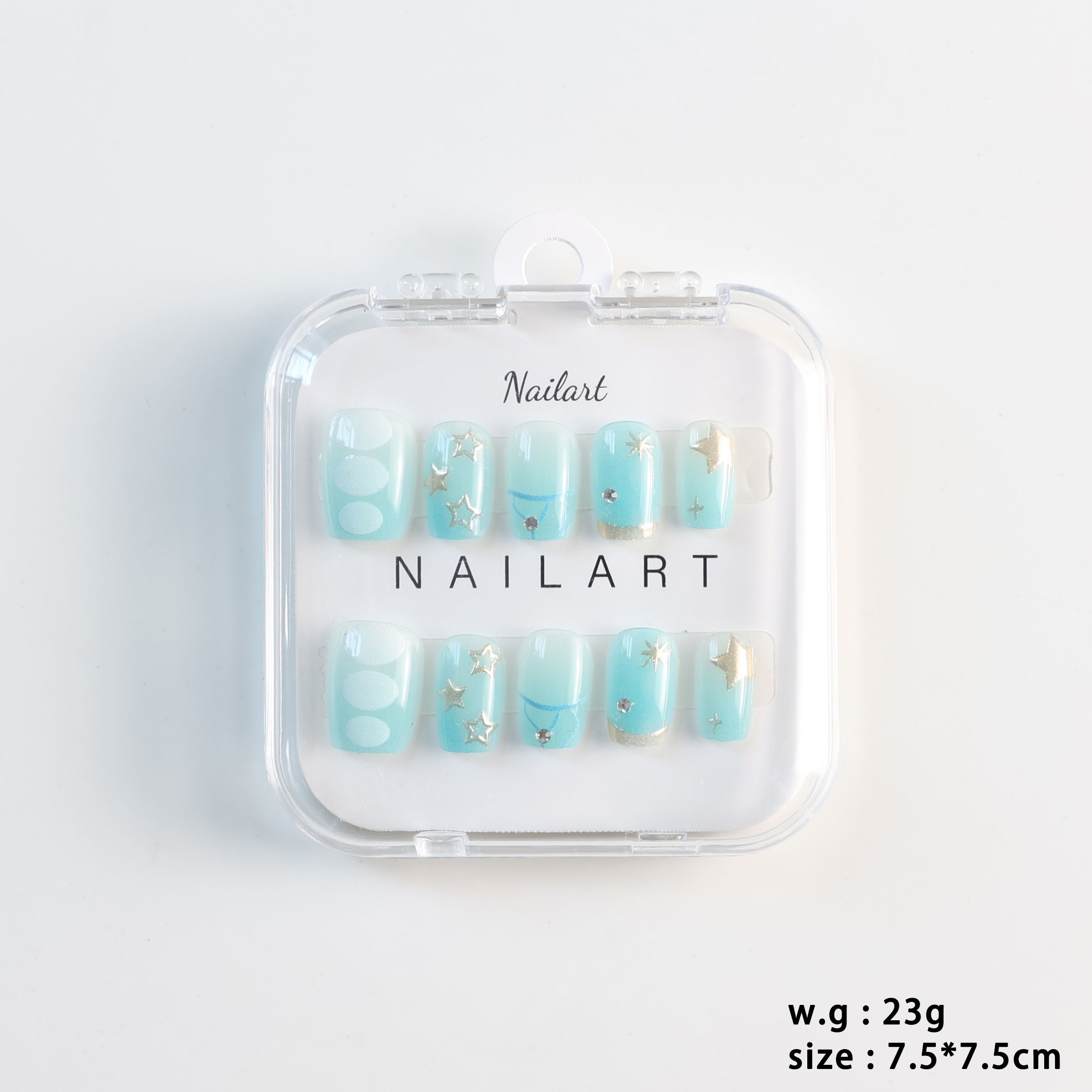 In Stock 10pcs Short Coffin Full Cover ABS Nail Art Tips S/M/L Gilding Gold/Silver Stars Press on Nails for Fingers