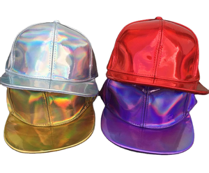 Casquette de baseball Snapback unique en cuir PU laser réfléchissant 100 % polyester pour étudiants, hip-hop, danse, fêtes et sports - Product Image 1